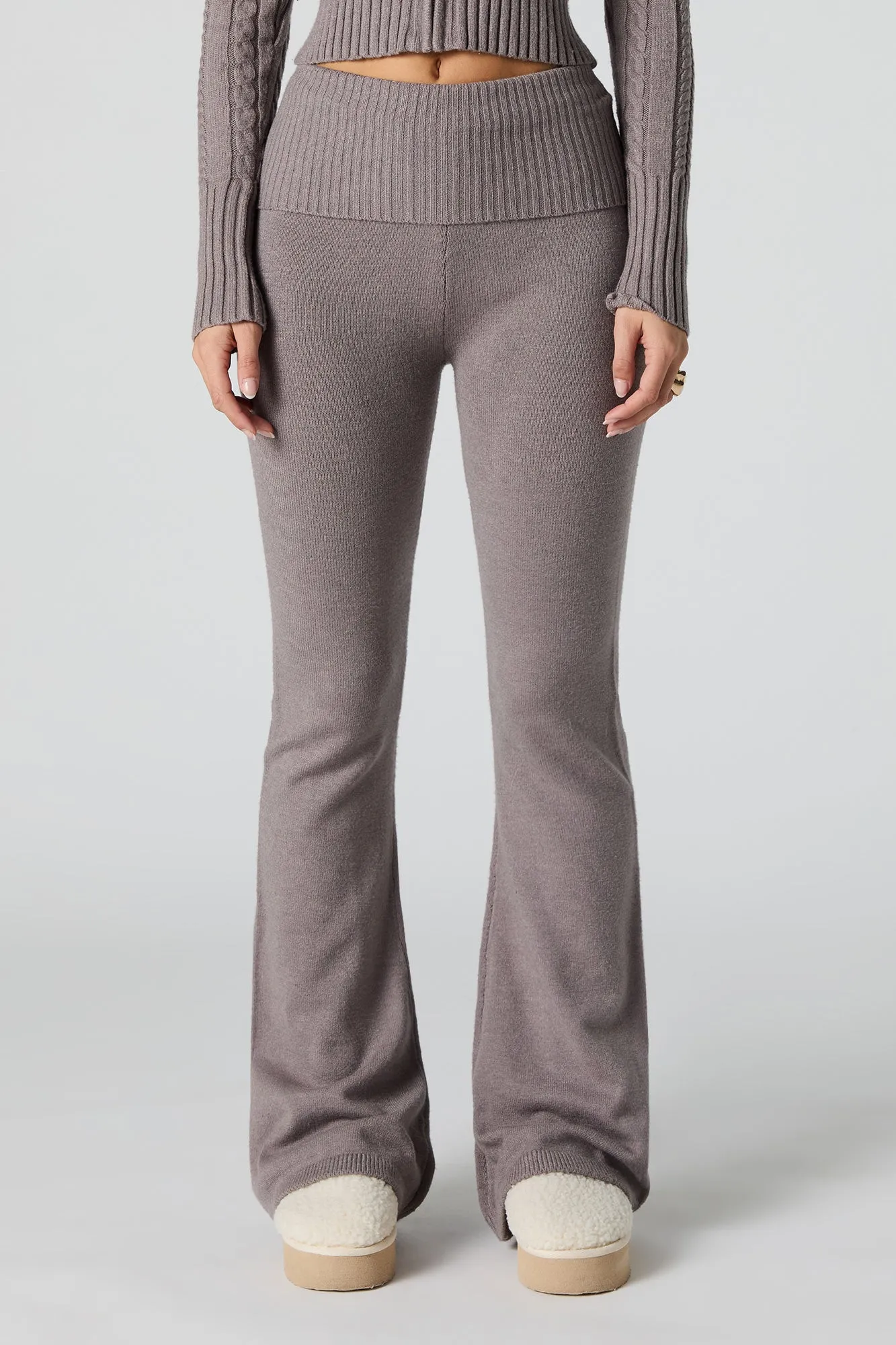 Foldover Waist Flare Knit Pant