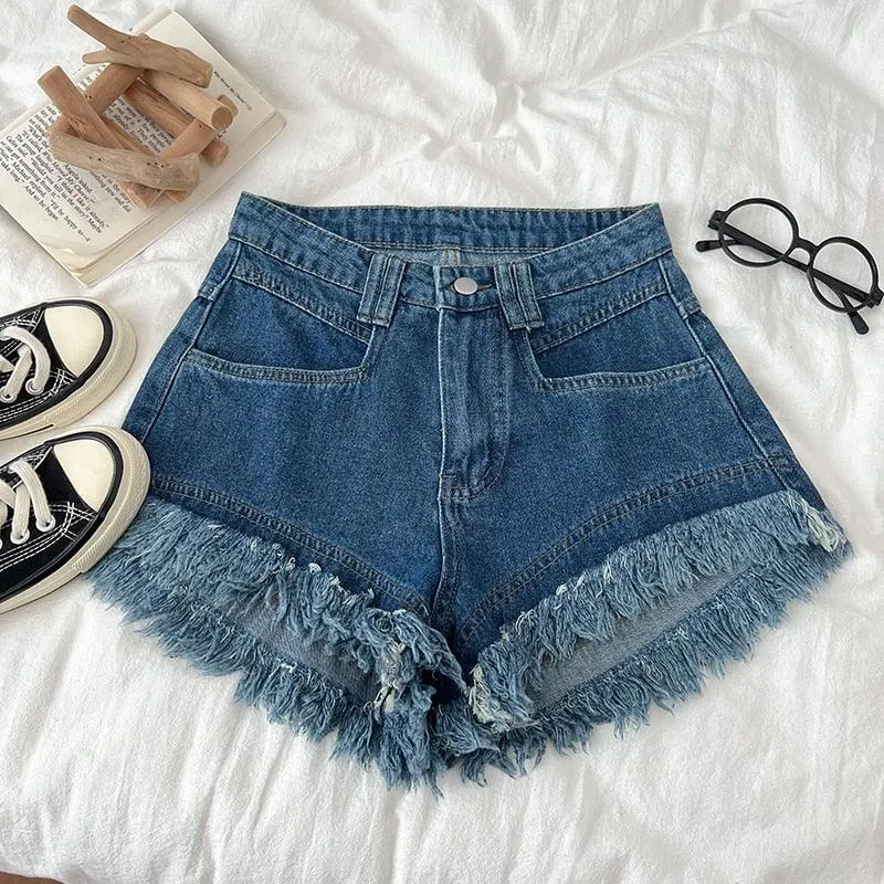 FRAYED HEM HIGH WASIT SHORTS