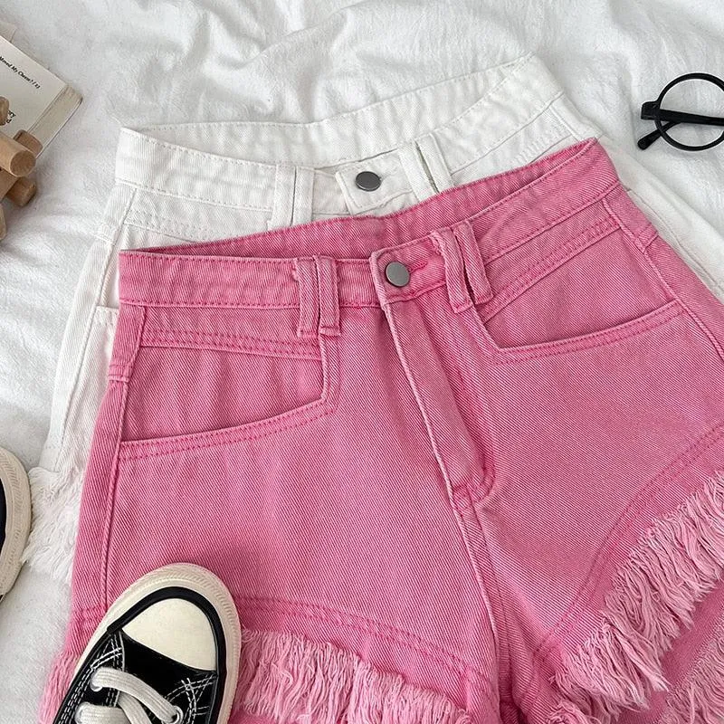 FRAYED HEM HIGH WASIT SHORTS