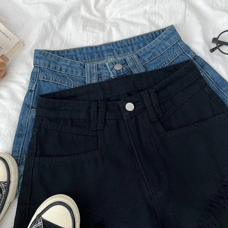 FRAYED HEM HIGH WASIT SHORTS