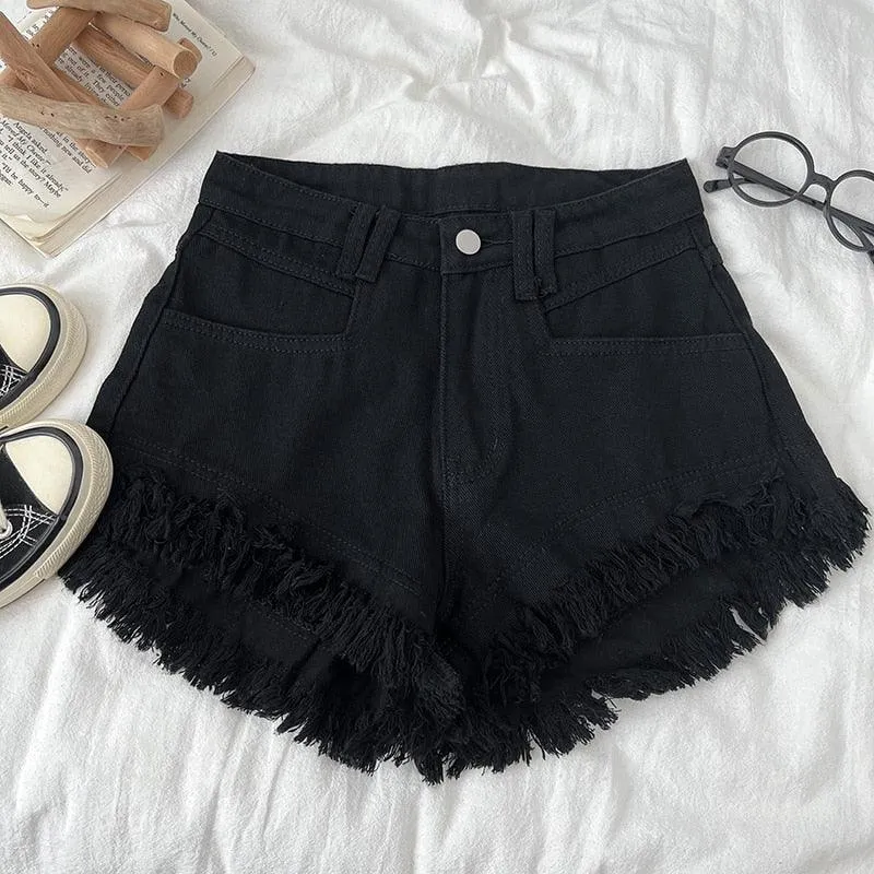 FRAYED HEM HIGH WASIT SHORTS