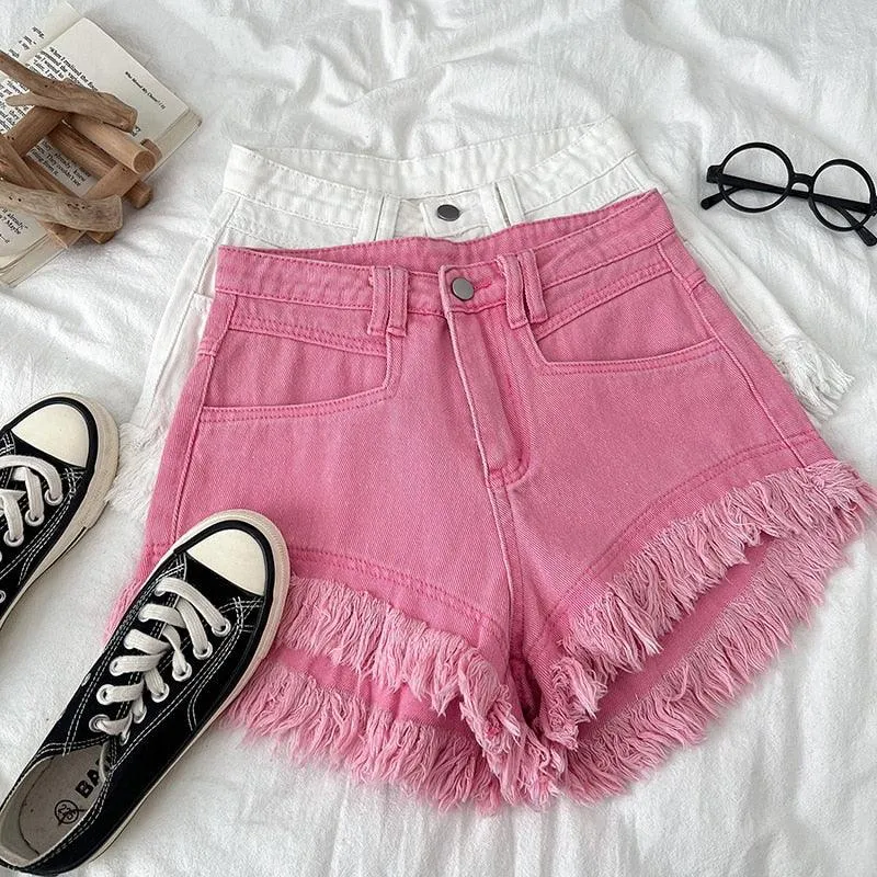 FRAYED HEM HIGH WASIT SHORTS