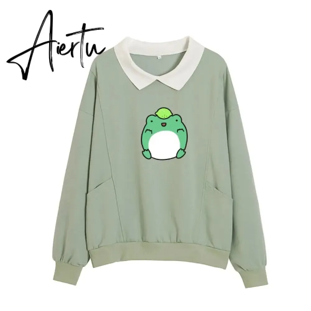 Frog Swearshirt Aesthetic Harajuku Oversize Hoodies Women Graphic Cotton Sweatshirt Funny Hoodie with Pocket Clothes for Teens