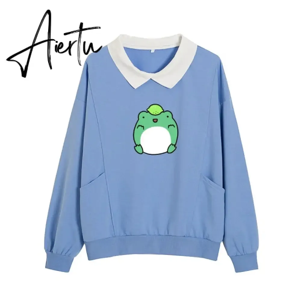 Frog Swearshirt Aesthetic Harajuku Oversize Hoodies Women Graphic Cotton Sweatshirt Funny Hoodie with Pocket Clothes for Teens