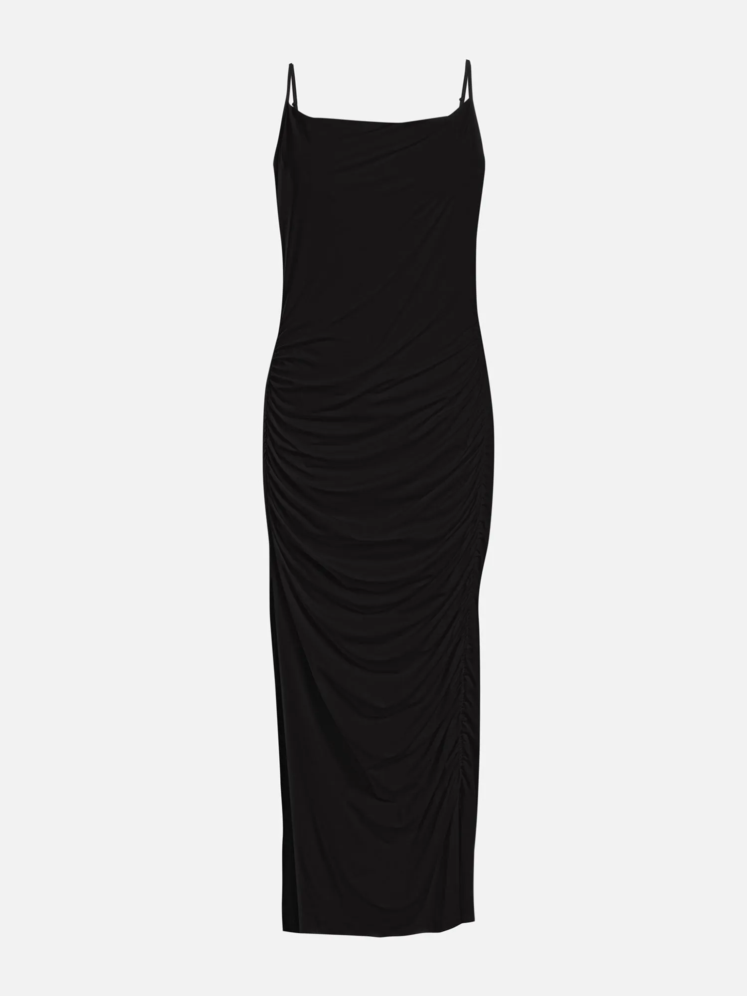 Gathered Slit Ruched Long Dress