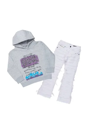 Girls Bena Grey Hoodie/Stacked Flare Jean Set