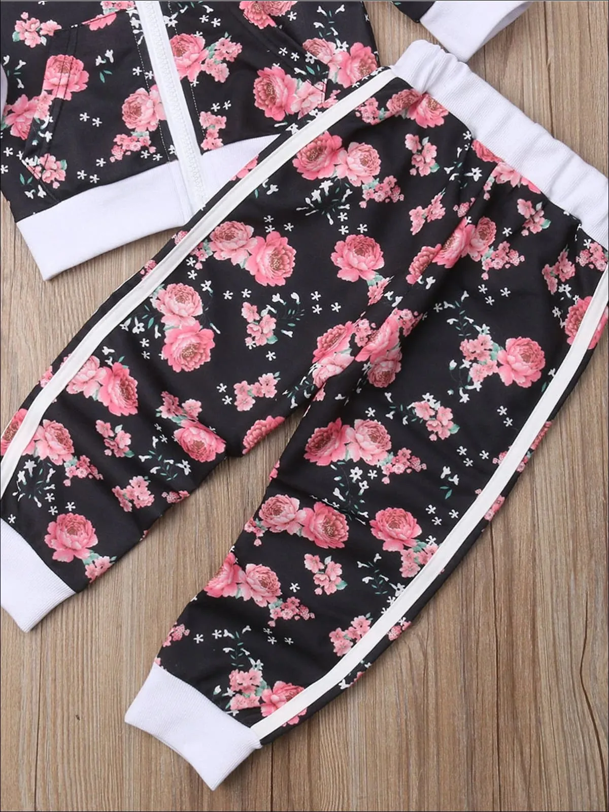 Girls Fall Casual Floral Print Sweatshirt And Jogger Pants Set