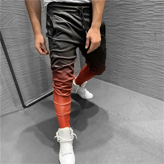 Gradient Color Men Drawstring Tapered Jogger Pants