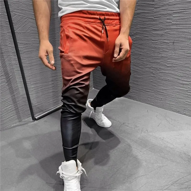 Gradient Color Men Drawstring Tapered Jogger Pants