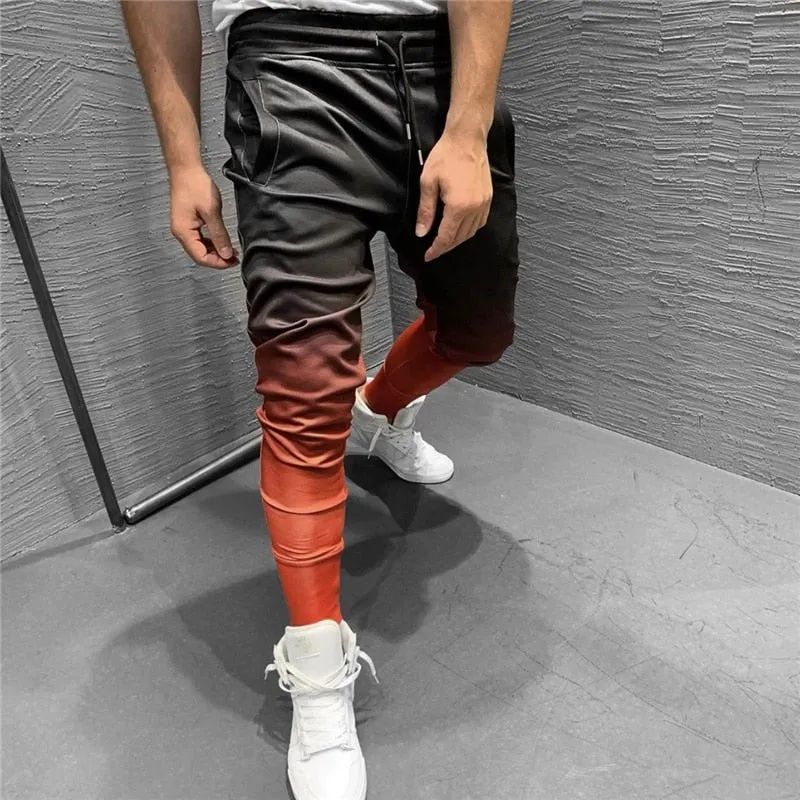 Gradient Color Men Drawstring Tapered Jogger Pants