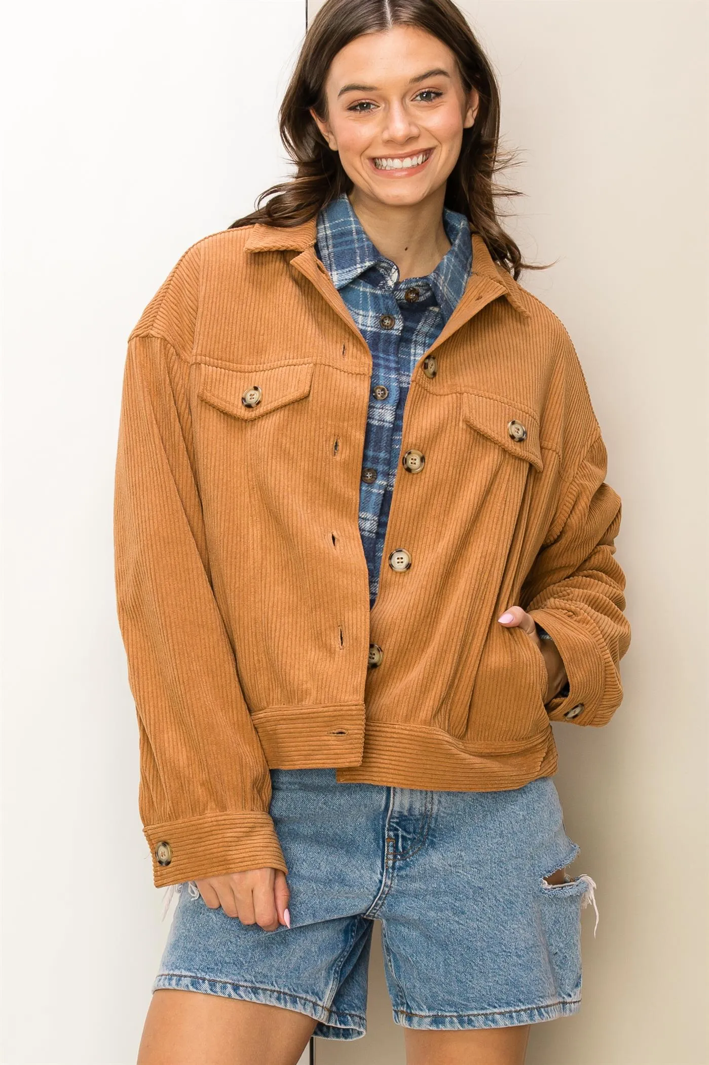 HF24A891-CORDUROY FLAP POCKET JACKET