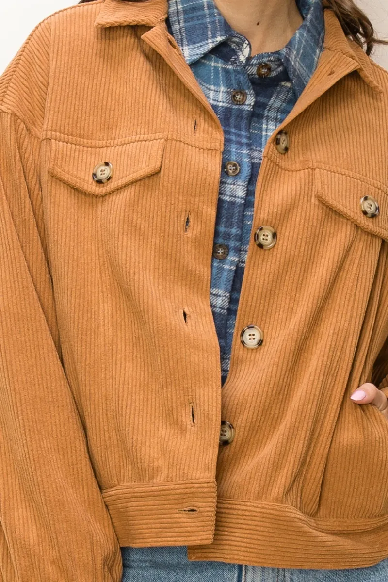 HF24A891-CORDUROY FLAP POCKET JACKET