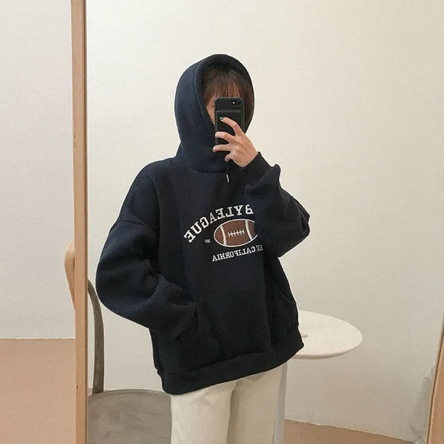 Hooded Sweatshirt Womens Korean Fashion Pullover Casual Hoodies Long Sleeve Streetwear Loose Oversized Aesthetic Fall 2021 Women