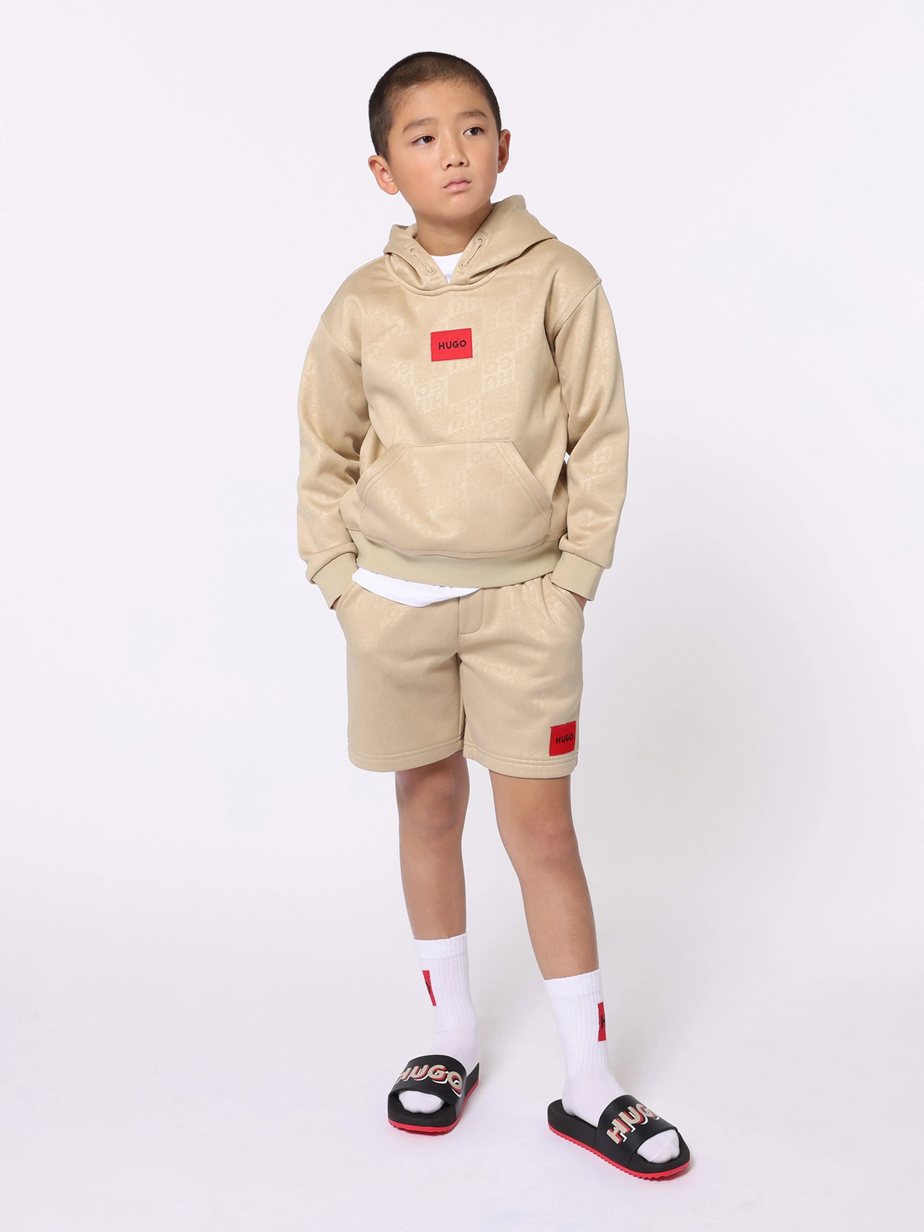 Hugo Boys Logo Shorts in Beige