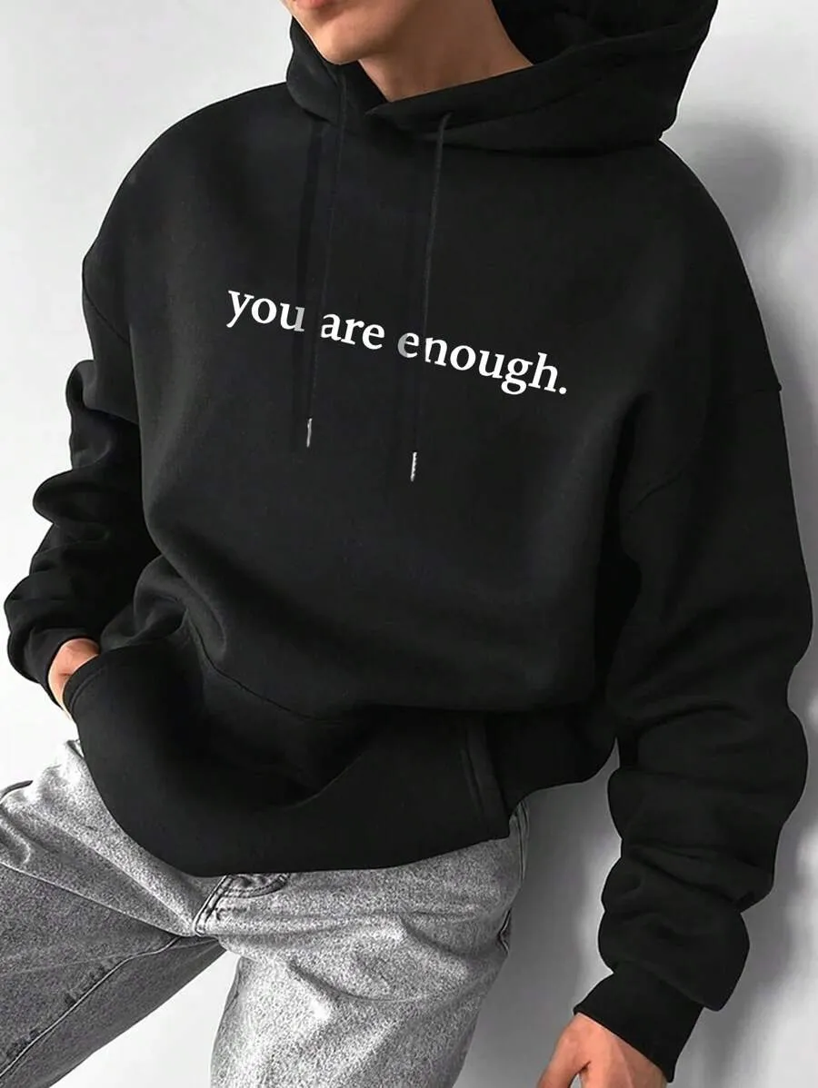 Hypemode Men Slogan Graphic Drop Shoulder Drawstring Hoodie