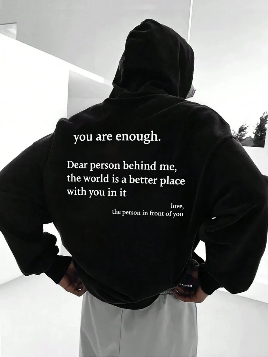 Hypemode Men Slogan Graphic Drop Shoulder Drawstring Hoodie