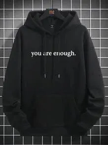 Hypemode Men Slogan Graphic Drop Shoulder Drawstring Hoodie