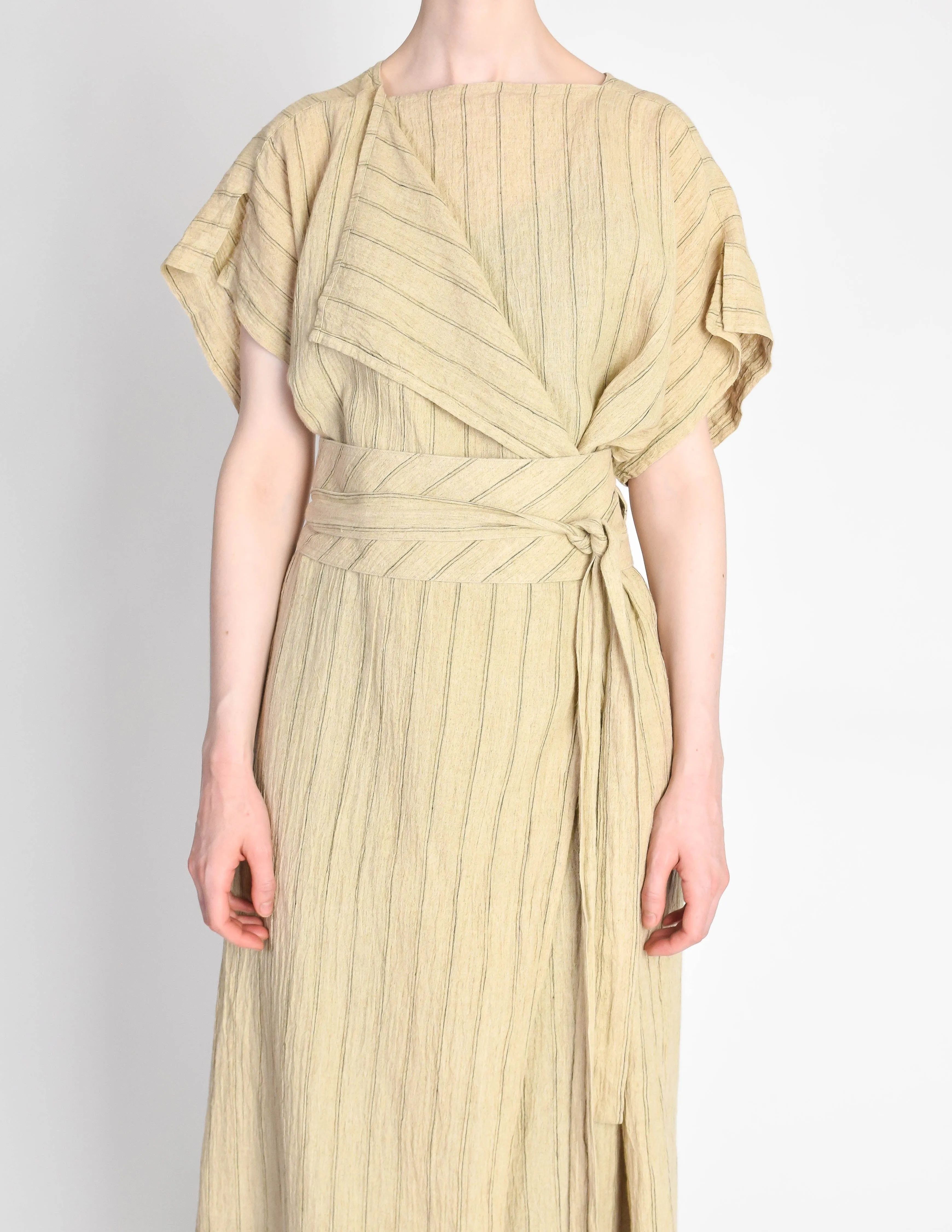 Issey Miyake Vintage Beige Linen Belted Wrap Duster Dress