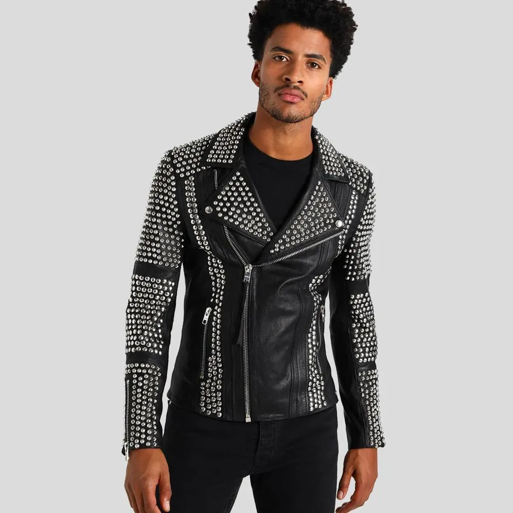 Jaxon Black Studded Leather Jacket for Men