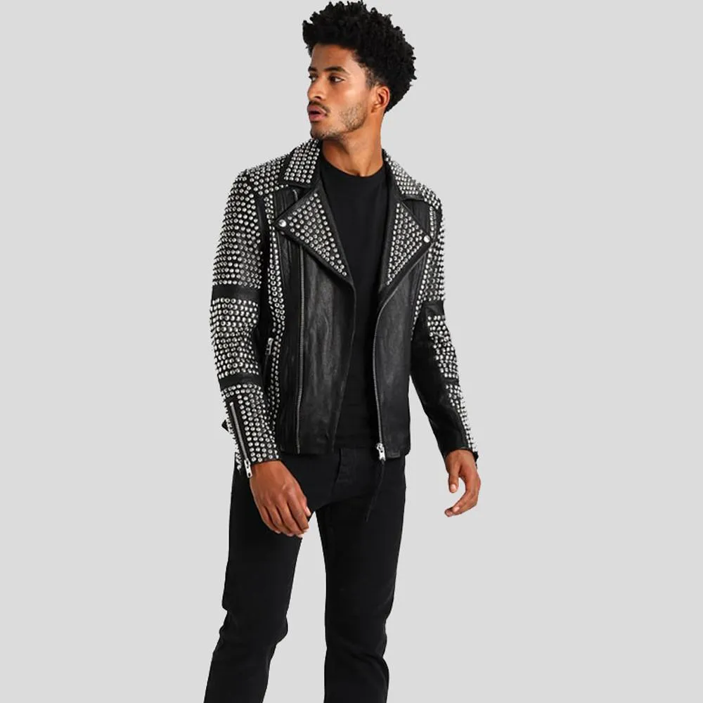 Jaxon Black Studded Leather Jacket for Men