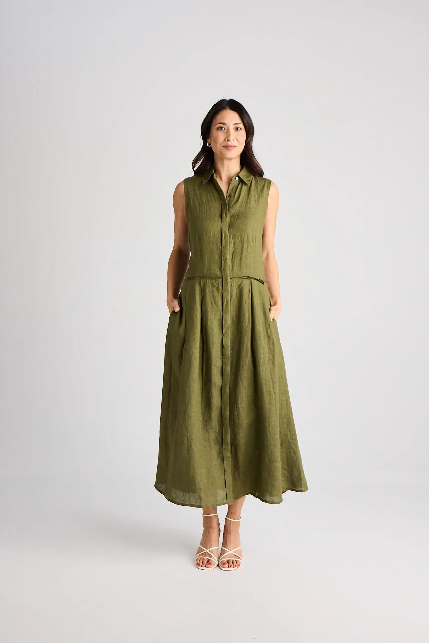 Lilli - Dress - Long - Olive - Linen