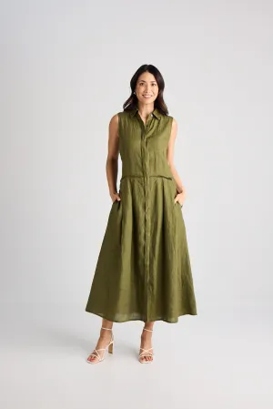 Lilli - Dress - Long - Olive - Linen