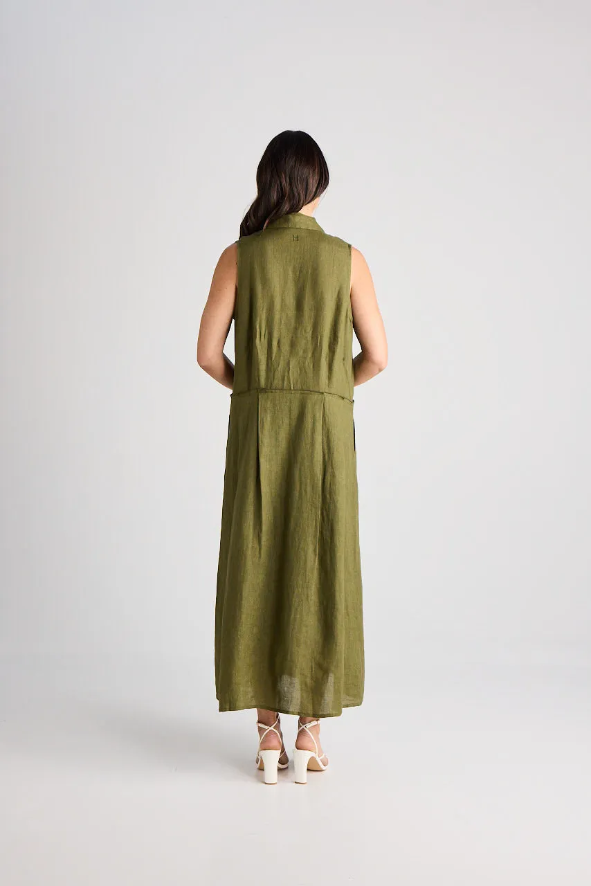 Lilli - Dress - Long - Olive - Linen