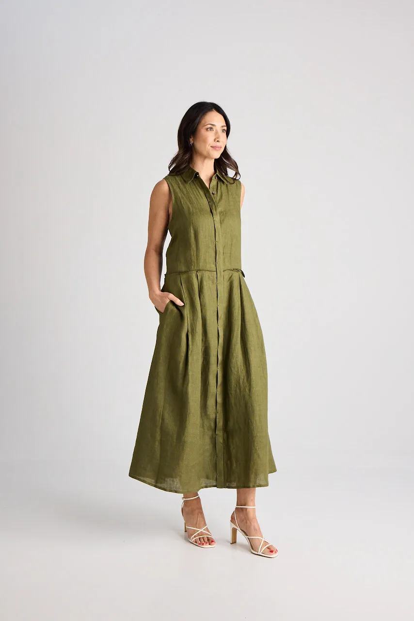 Lilli - Dress - Long - Olive - Linen