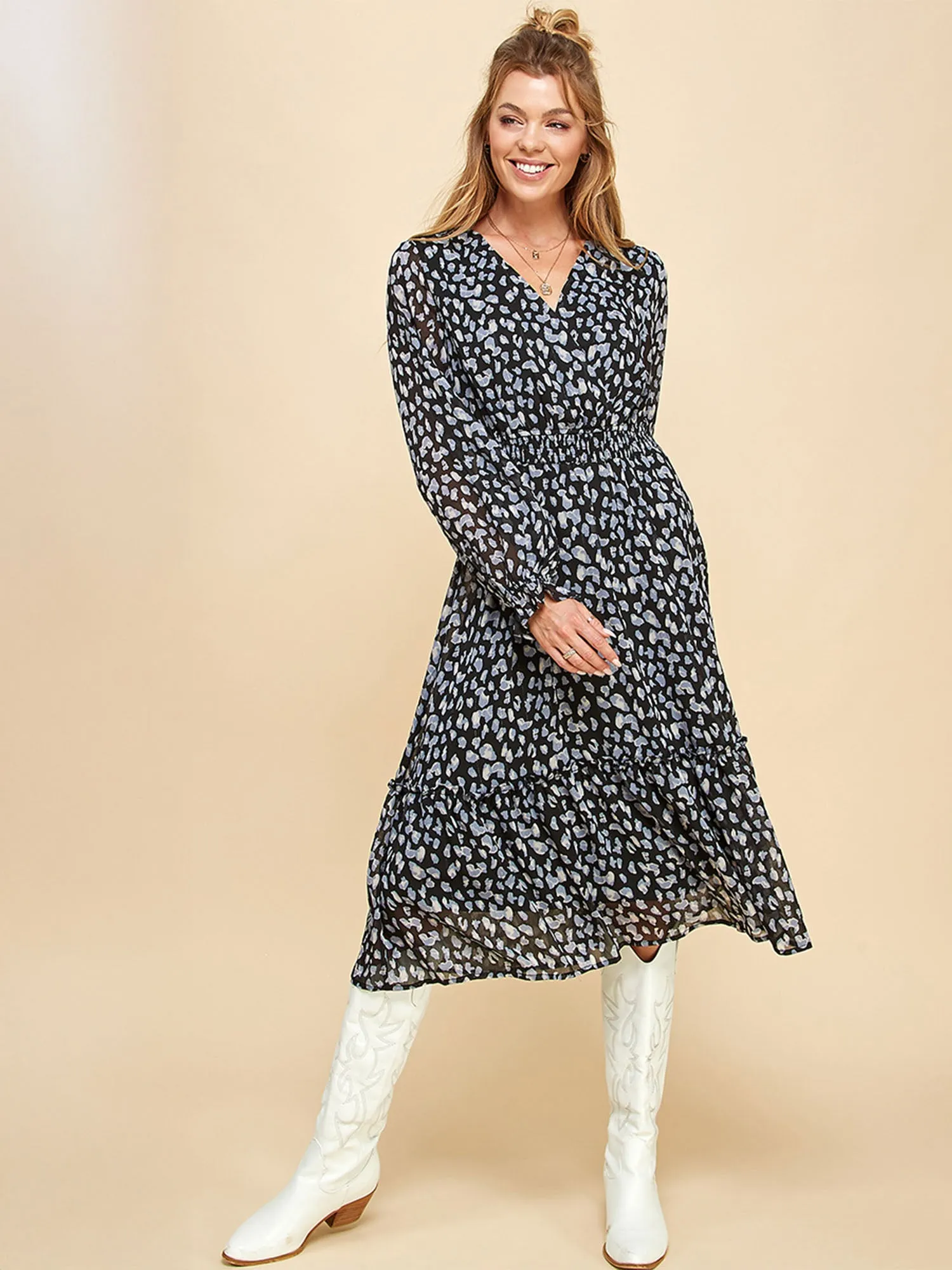 Long Sleeve Floral Fit & Flare Midi Dress