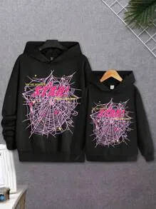 Men 1pc Letter & Spider Web Graphic Drop Shoulder Hoodie