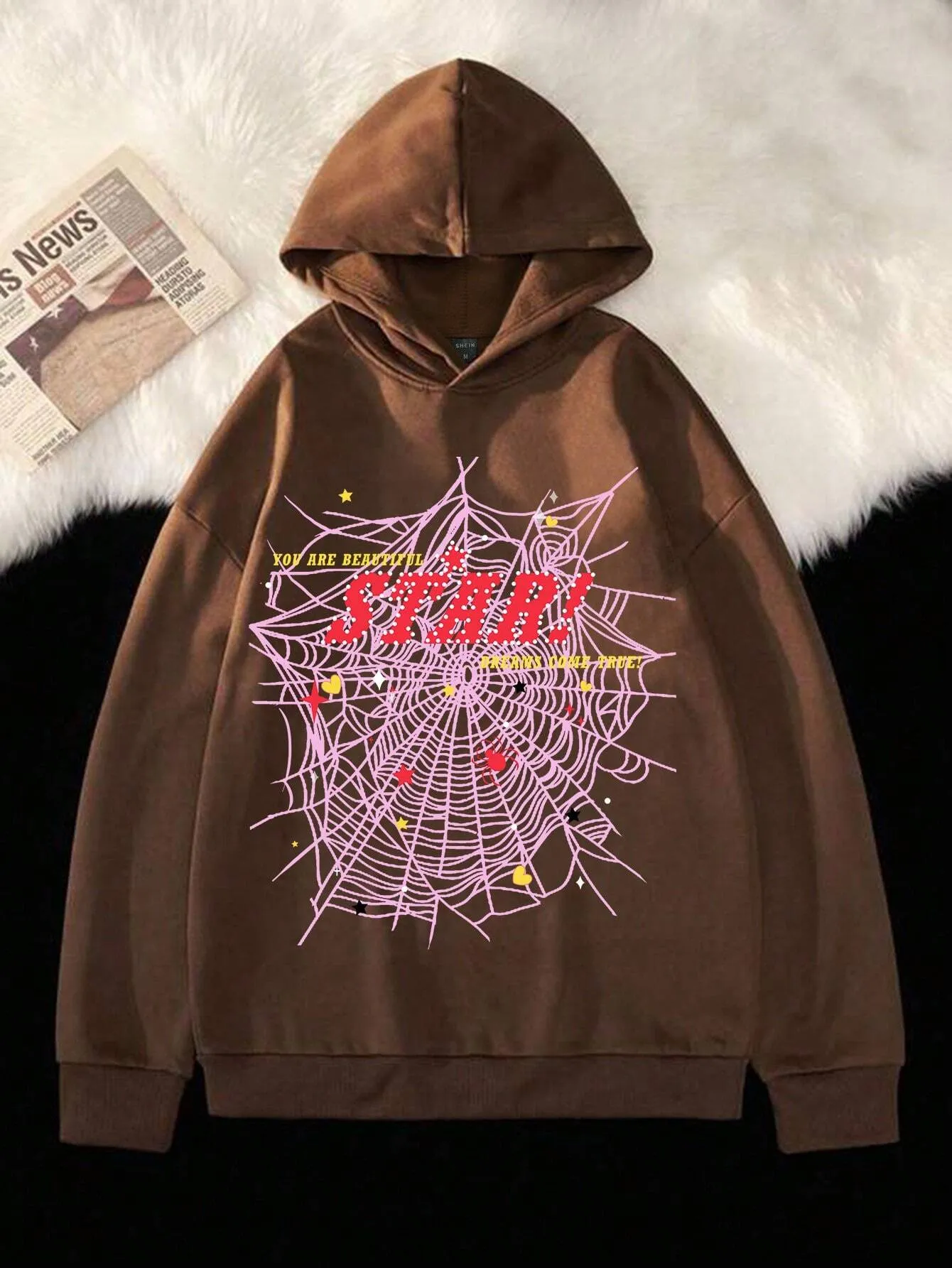 Men 1pc Letter & Spider Web Graphic Drop Shoulder Hoodie