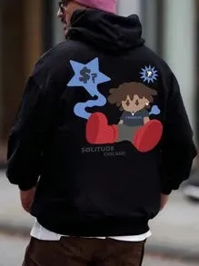 Men Cartoon & Slogan Graphic Hoodie