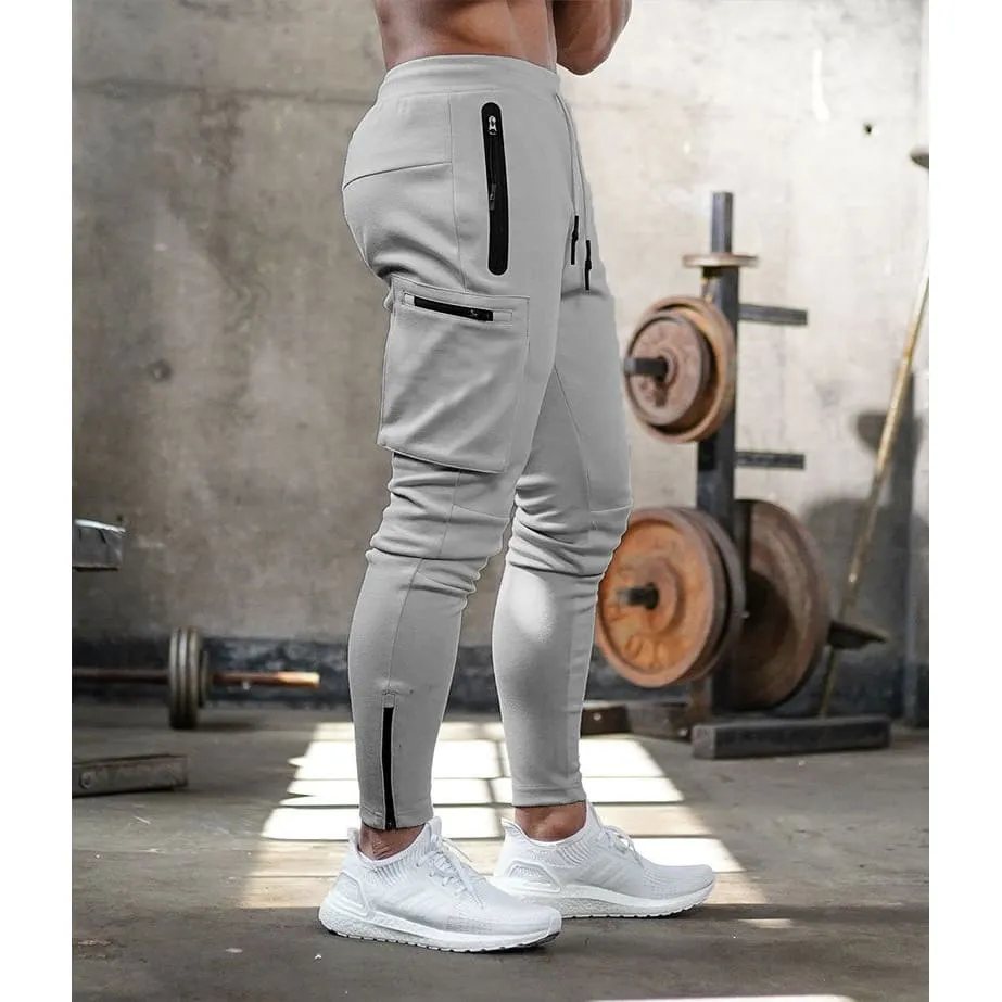 Men Multi-Pocket Drawstring Waist Jogger Sports Pants with Towel Loop