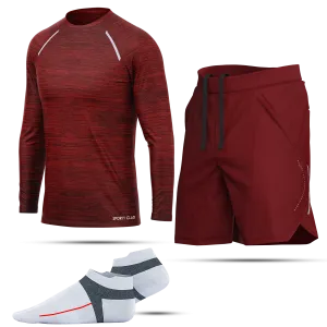 Men's Burgundy T-Shirt, Sports Shorts & Socks Set