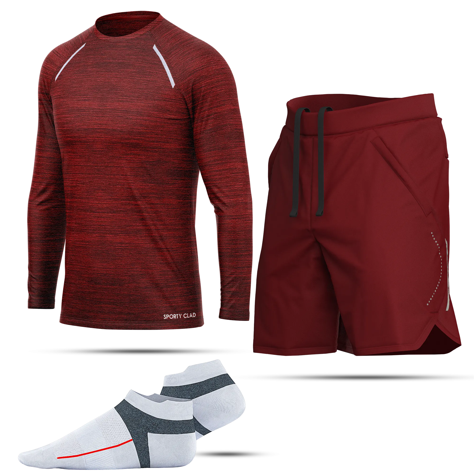 Men's Burgundy T-Shirt, Sports Shorts & Socks Set