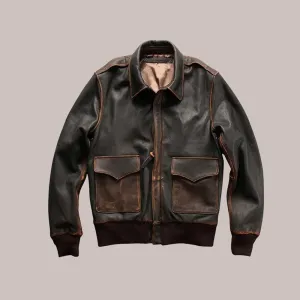 Men's Distressed Brown A2 Aviator Jacket