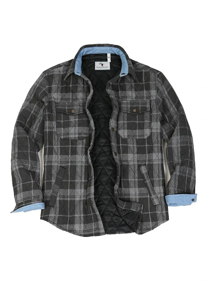 Men's Quilt Lined Plaid Jacket,Snap Button Shacket