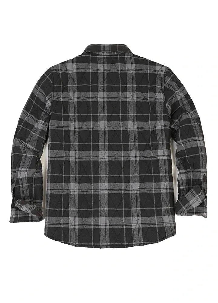 Men's Quilt Lined Plaid Jacket,Snap Button Shacket