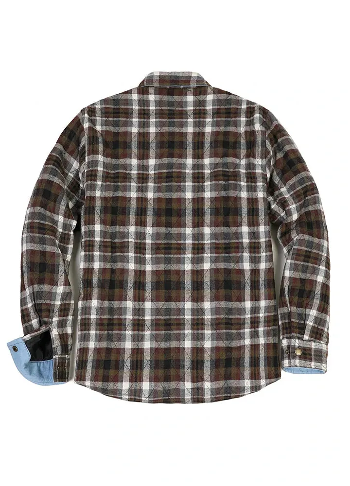 Men's Quilt Lined Plaid Jacket,Snap Button Shacket