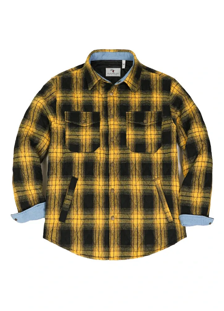 Men's Quilt Lined Plaid Jacket,Snap Button Shacket