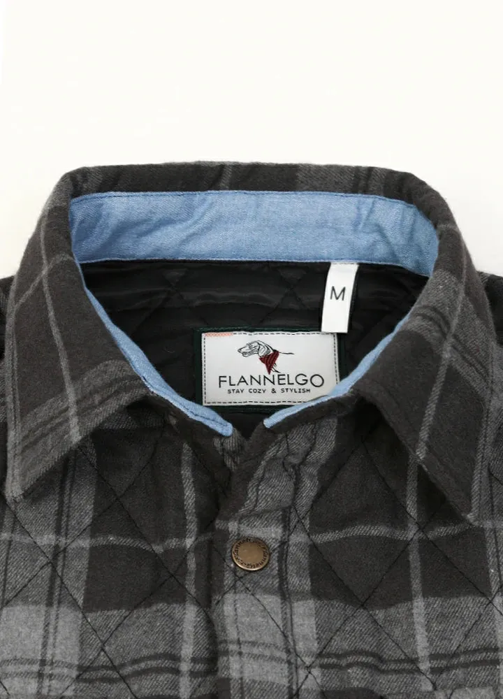 Men's Quilt Lined Plaid Jacket,Snap Button Shacket