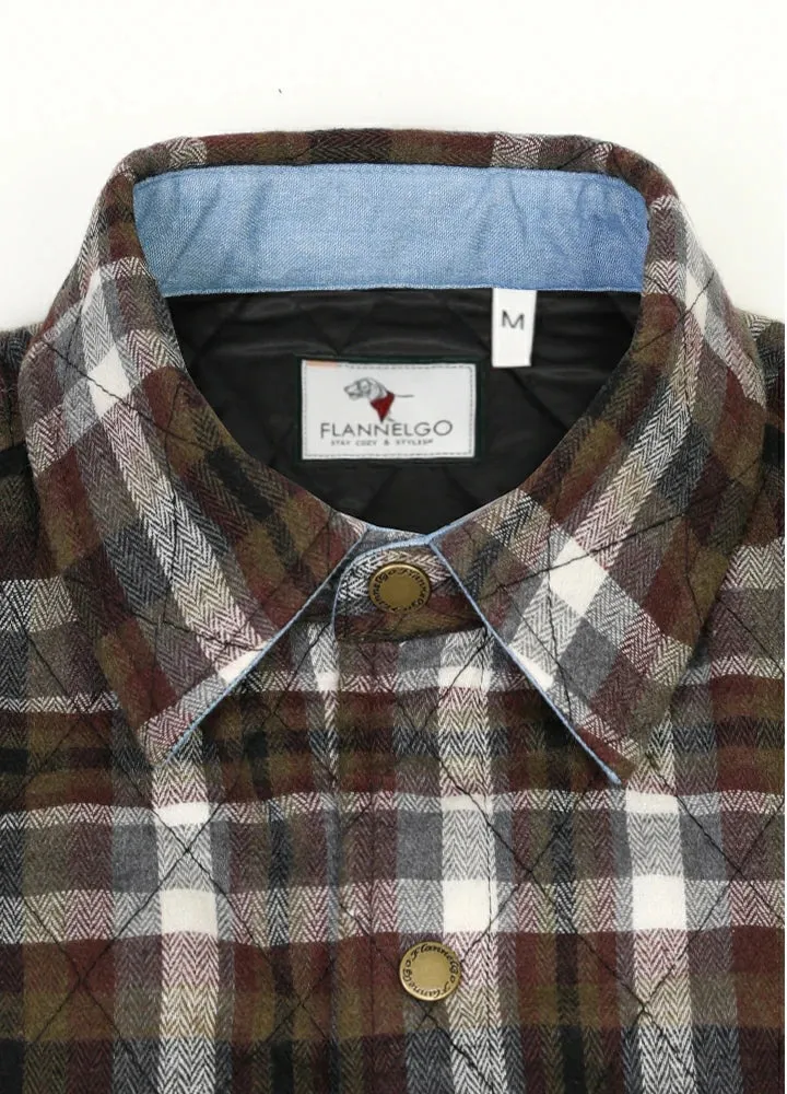 Men's Quilt Lined Plaid Jacket,Snap Button Shacket