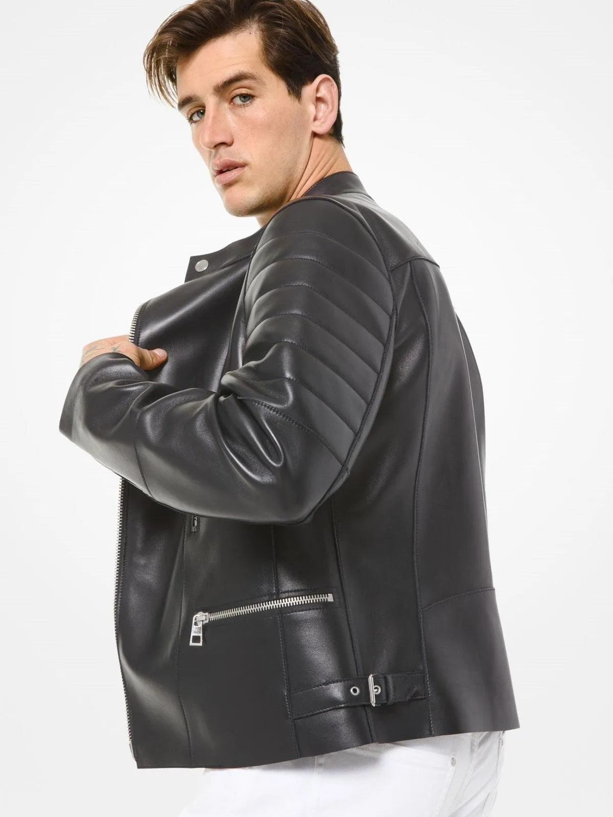 Men's Snap Tab Leather Jacket Black