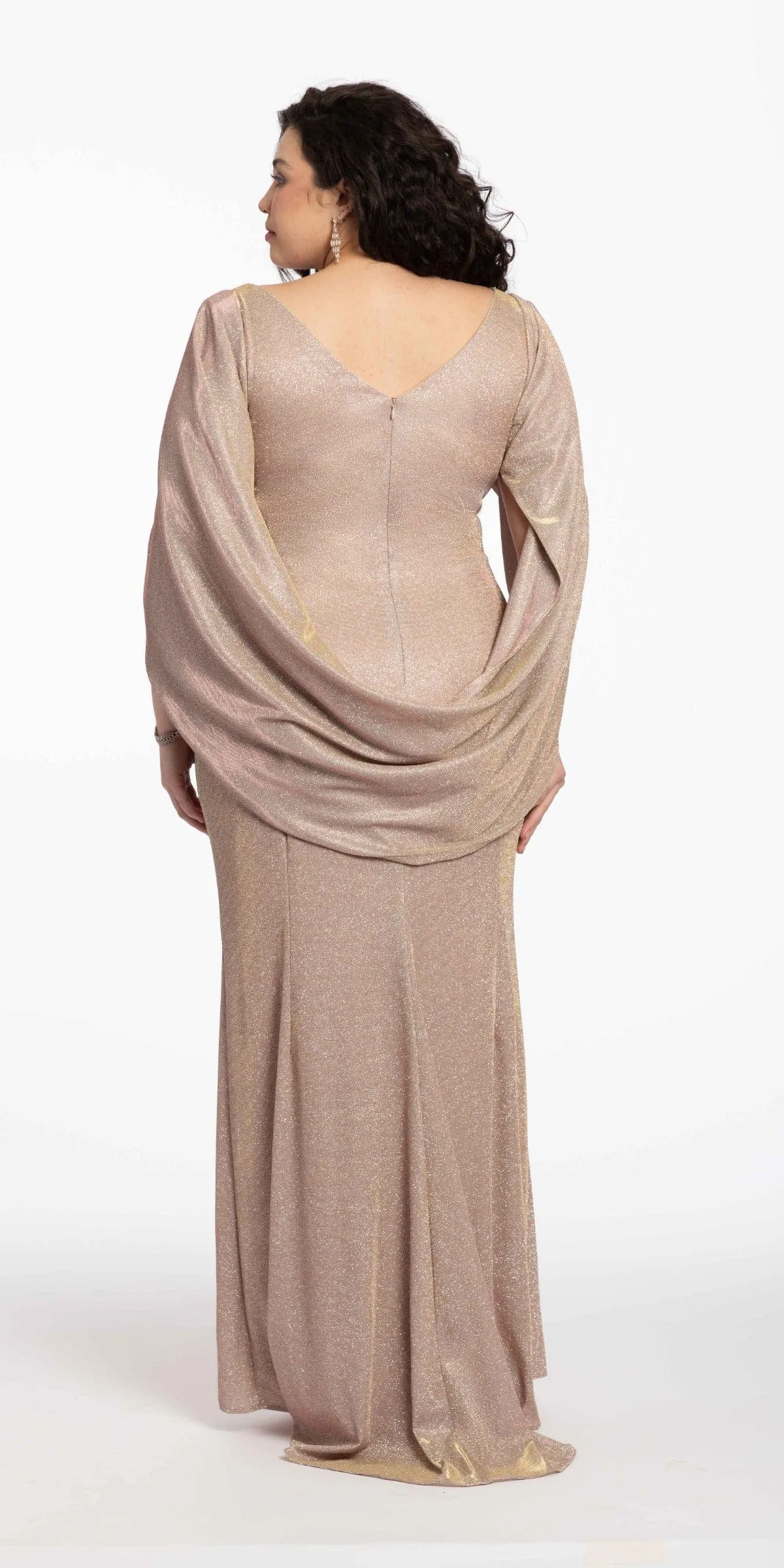 Metallic Drape Back Ruched Front Dress