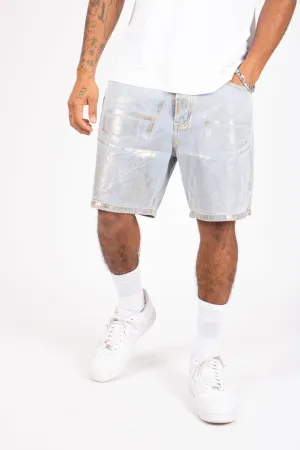 Metallic Faded Stonewash Straight Leg Shorts