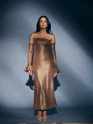 MOCHA MAVEN BODYCON SHIMMER DRESS