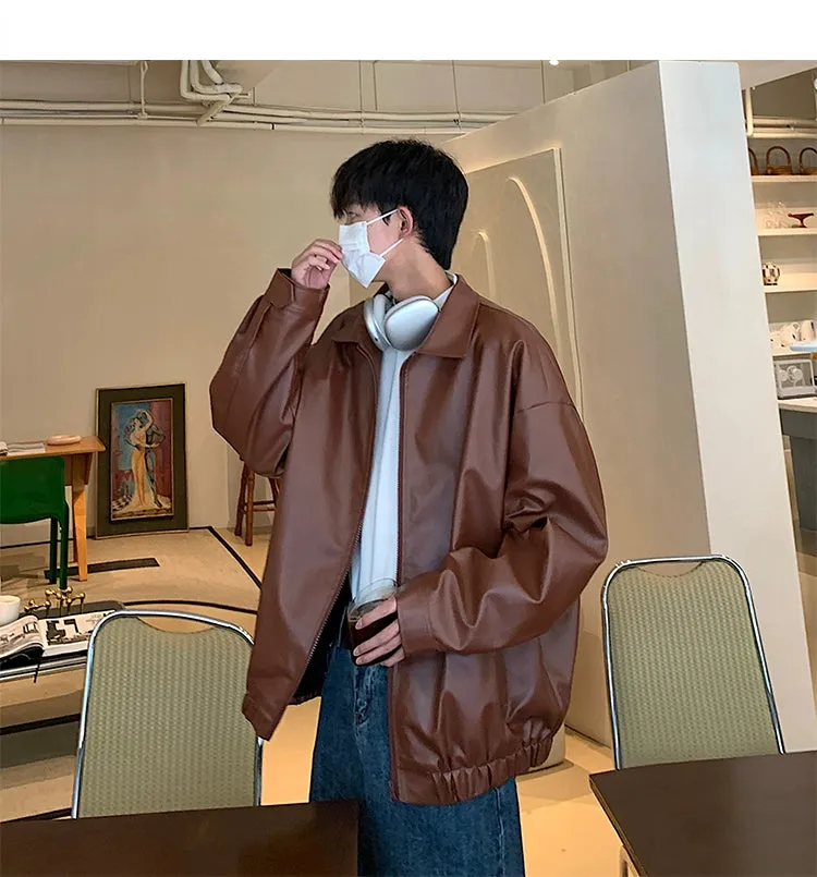 Motorcycle Leather Coat Outerwear Men's Spring and Autumn Pu Shuai This Year Popular American Fashion Brand High-Grade PU Leather Jacket Men's