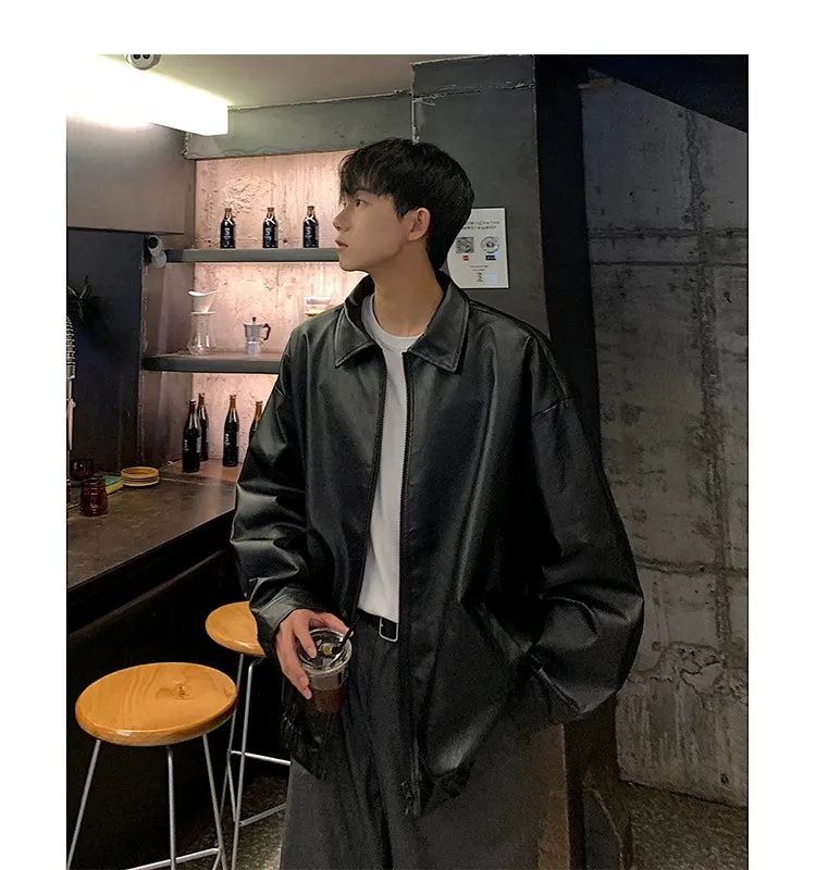 Motorcycle Leather Coat Outerwear Men's Spring and Autumn Pu Shuai This Year Popular American Fashion Brand High-Grade PU Leather Jacket Men's