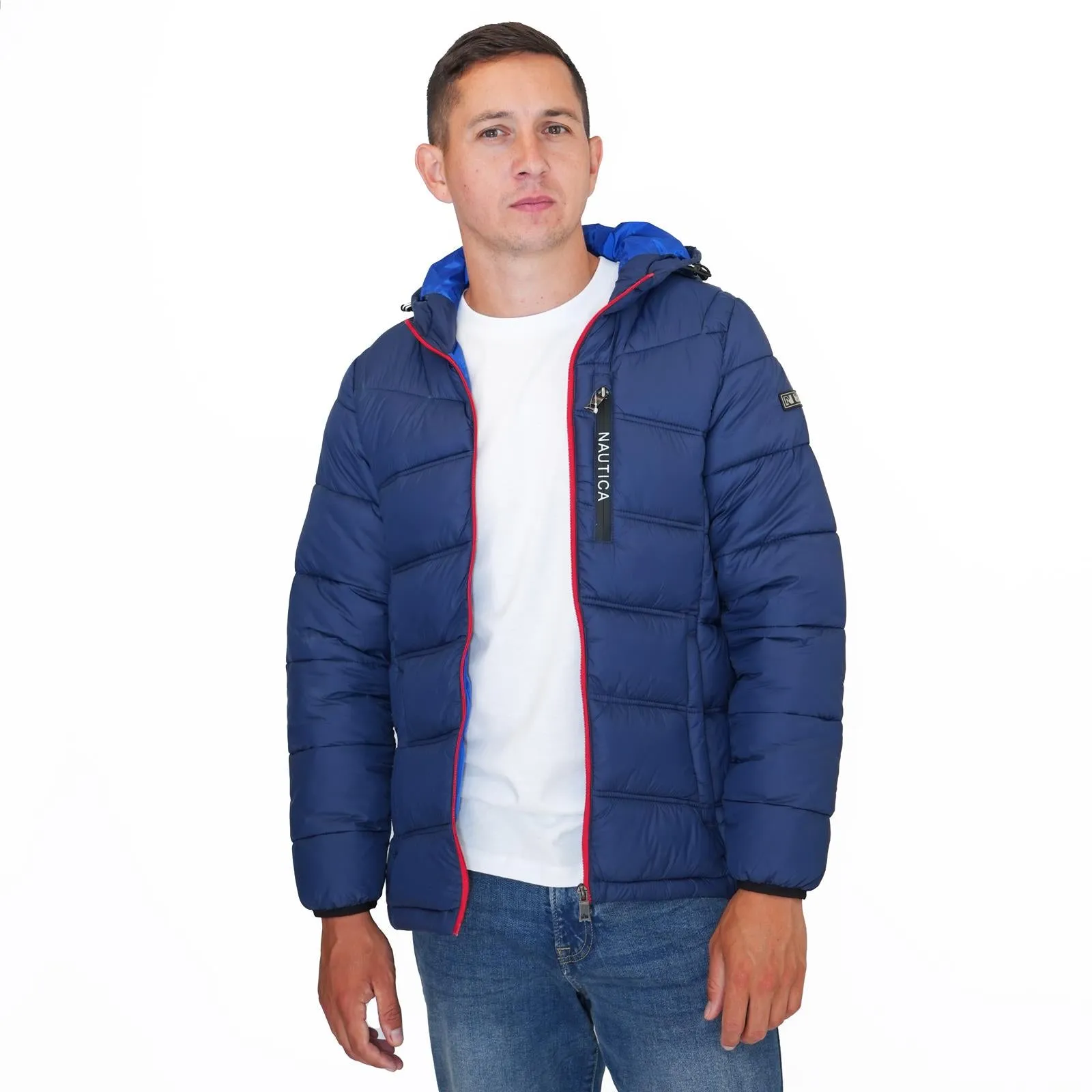 Nautica Mens Performance N83 Hooded Puffer Jacket Navy