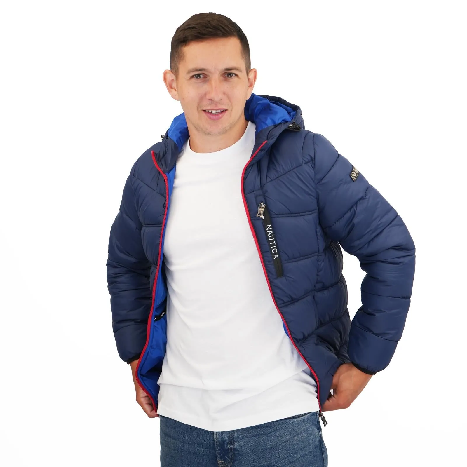 Nautica Mens Performance N83 Hooded Puffer Jacket Navy